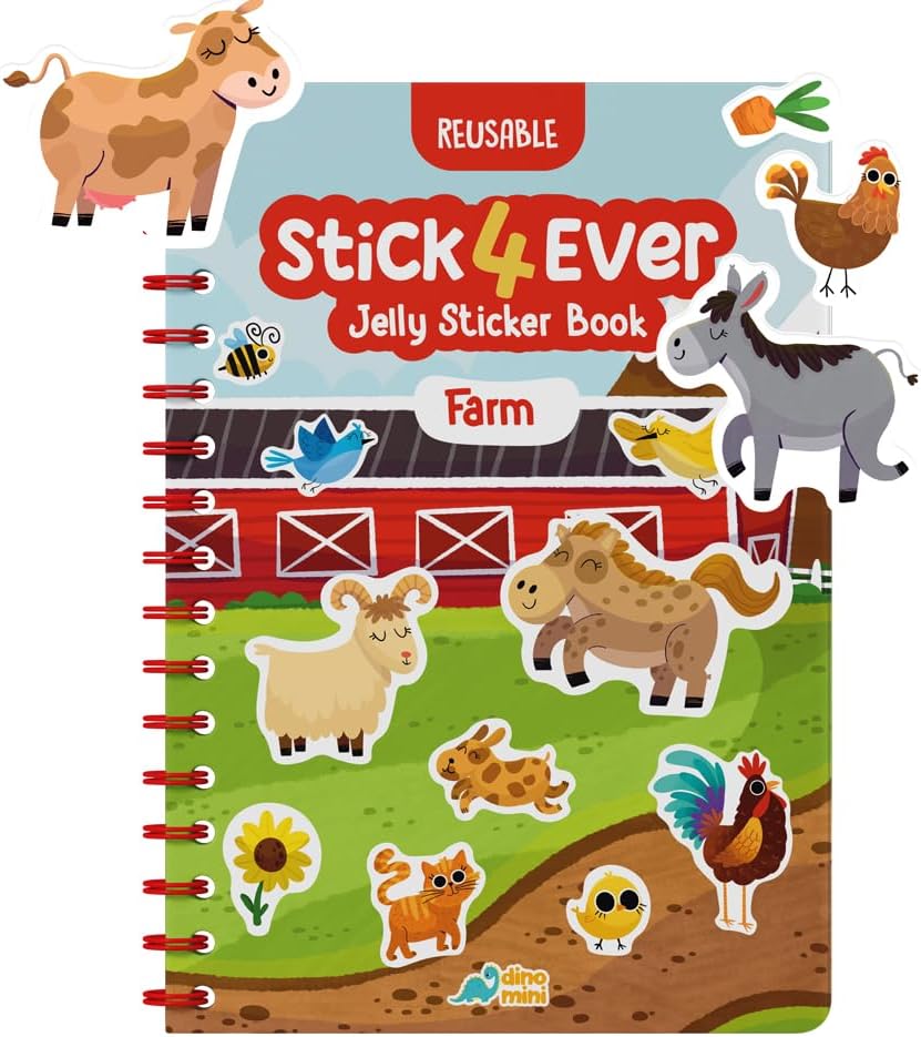 Stick4Ever Jelly Sticker Book® - for Kids - Waterproof, Easy to Clean Reusable Sticker Book for Toddlers- Reusable Road Trip Activities for Kids - Stocking Stuffers for Toddlers (Farm)