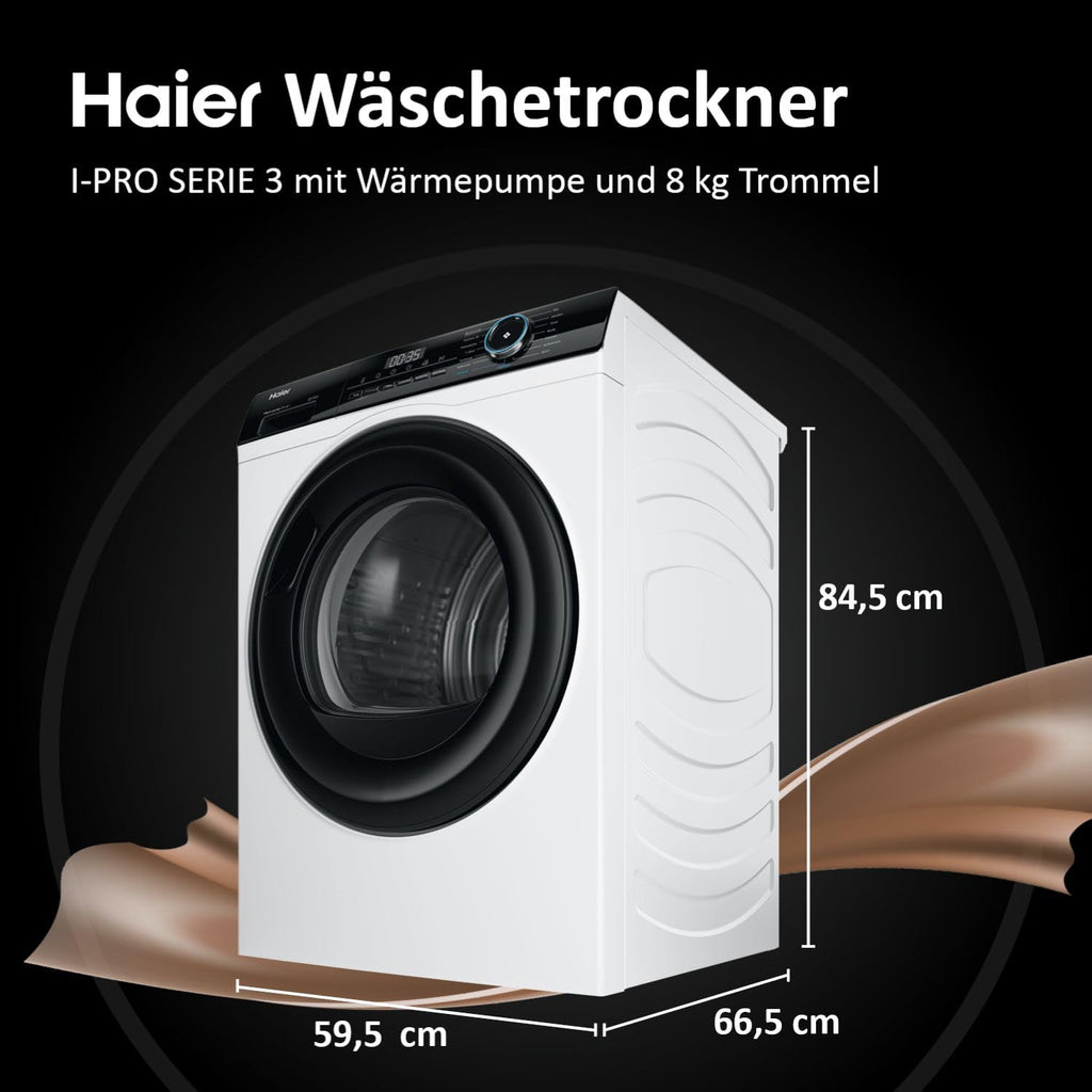 Haier Wärmepumpentrockner 9kg I G7 Serie I Klasse B I AI Power Inverter Motor, iOn Air Fresh, Pillow-Schontrommel, Automatik- & Hygiene-Programm, hOn AppI HD90-B667U1
