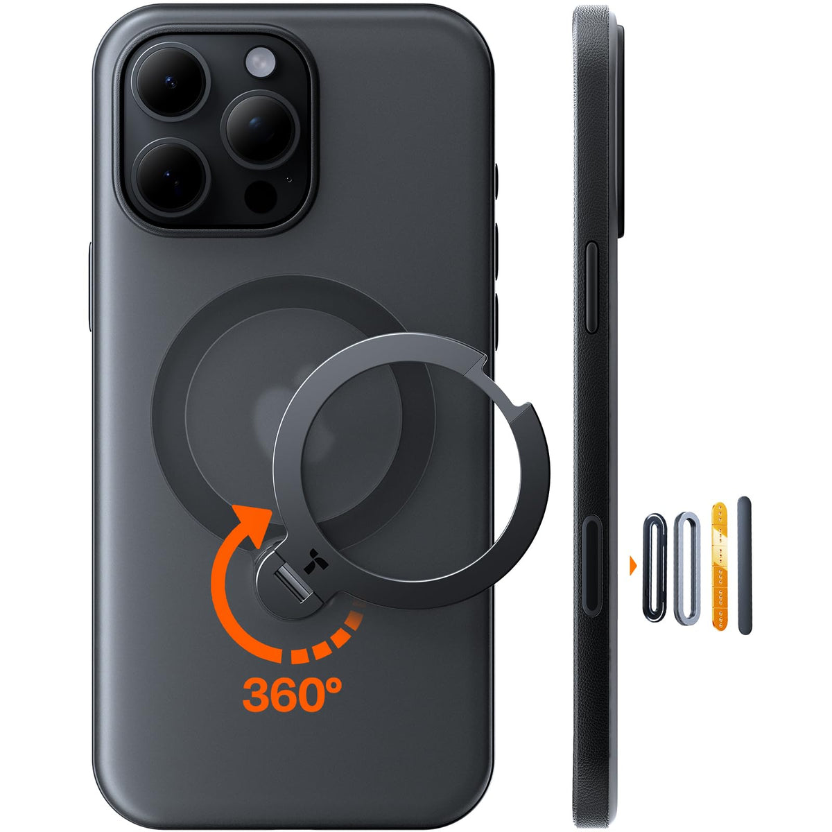 TORRAS Ostand Q3 Spin für iPhone 18 Pro Hülle für MagSafe 360°Stand Schwarz