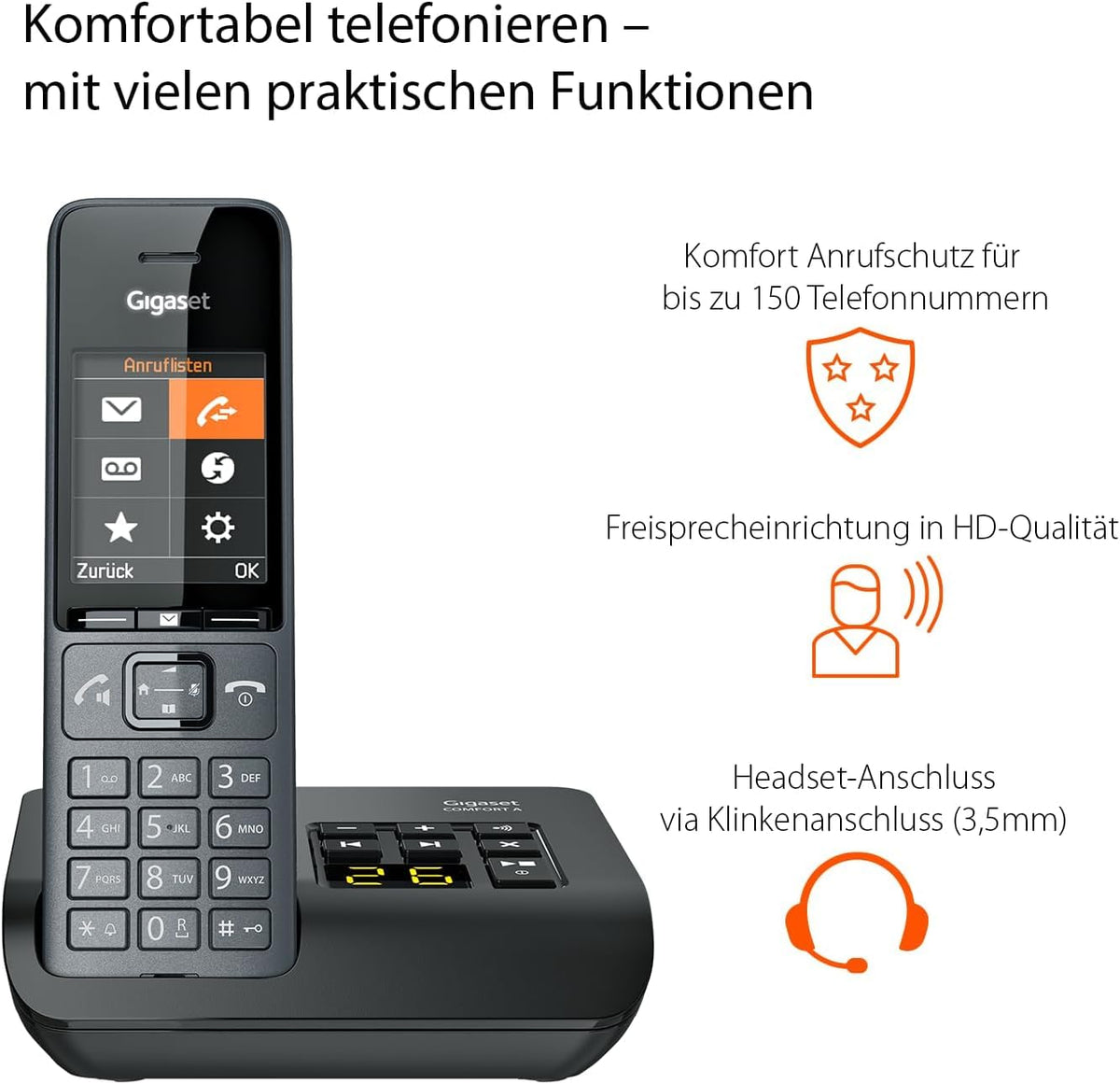 Gigaset Comfort 520A Duo - 2 Schnurlose DECT-Telefone mit Anrufbeantworter - Beste Audioqualität mit Freisprechfunktion - Anrufschutz - Adressbuch 200 Kontakten, titan-schwarz [Deutsche Version]
