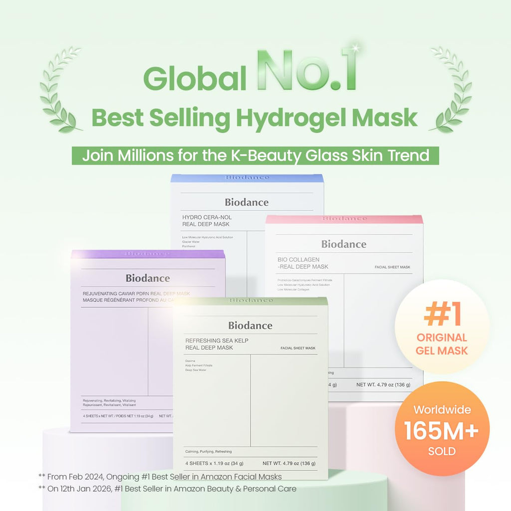 BIODANCE Refreshing Sea Kelp Real Deep Mask, Hydrogel Mask, Calming, Oil & Sebum Control, Blemish Care, Korean Skincare, 34 g x 4ea