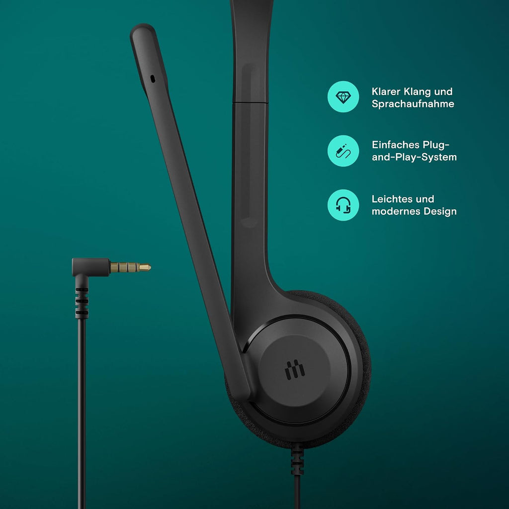 EPOS C1 Vielseitiges Business- Headset mit Mikrofon, Universellem 3,5-mm-Klinkenstecker, Breite Gerätekompatibilität - kopfhörer mit Kabel, mikrofon PC, Rauschunterdrückendes Mikrofon, on Ear
