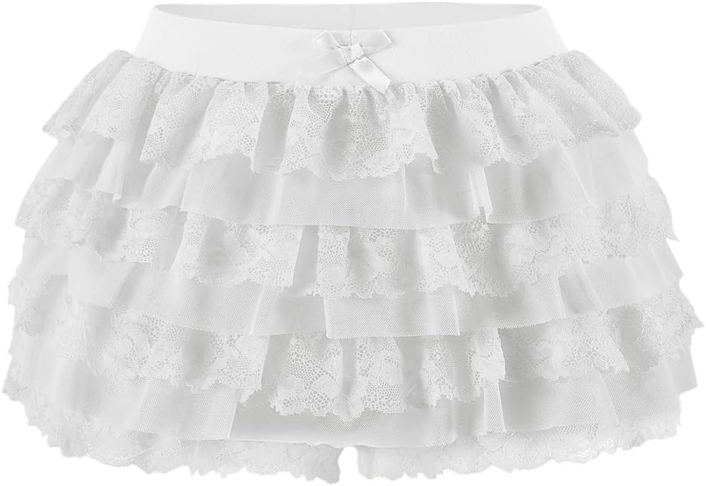 Women Y2K Lace Multi-Layered Bloomers Lolita Ruffle Shorts Cute Mini Skirt