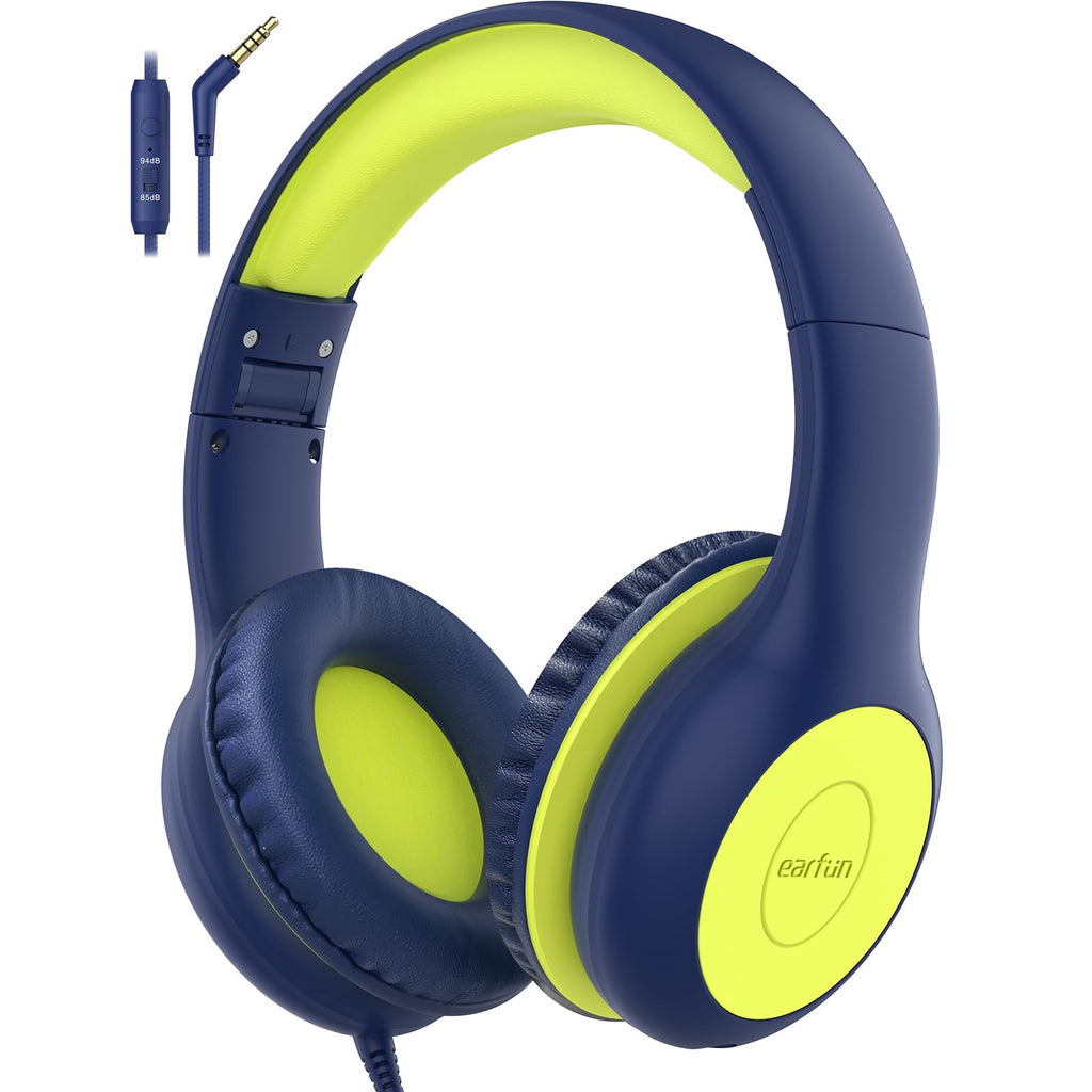EarFun Kinder Kopfhörer mit 3,5 mm Kabel, Lautstärkebegrenzung, Blau-grün