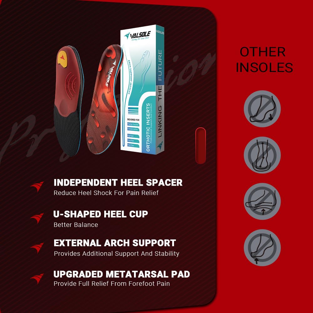 VALSOLE Orthopädische Einlegesohlen, Plantar Fasciitis Hohe Arch Support Schuheinlagen, Für Fersensporn,Plattfuß, Fußschmerz, Komfort Herren & Damen Einlegesohlen