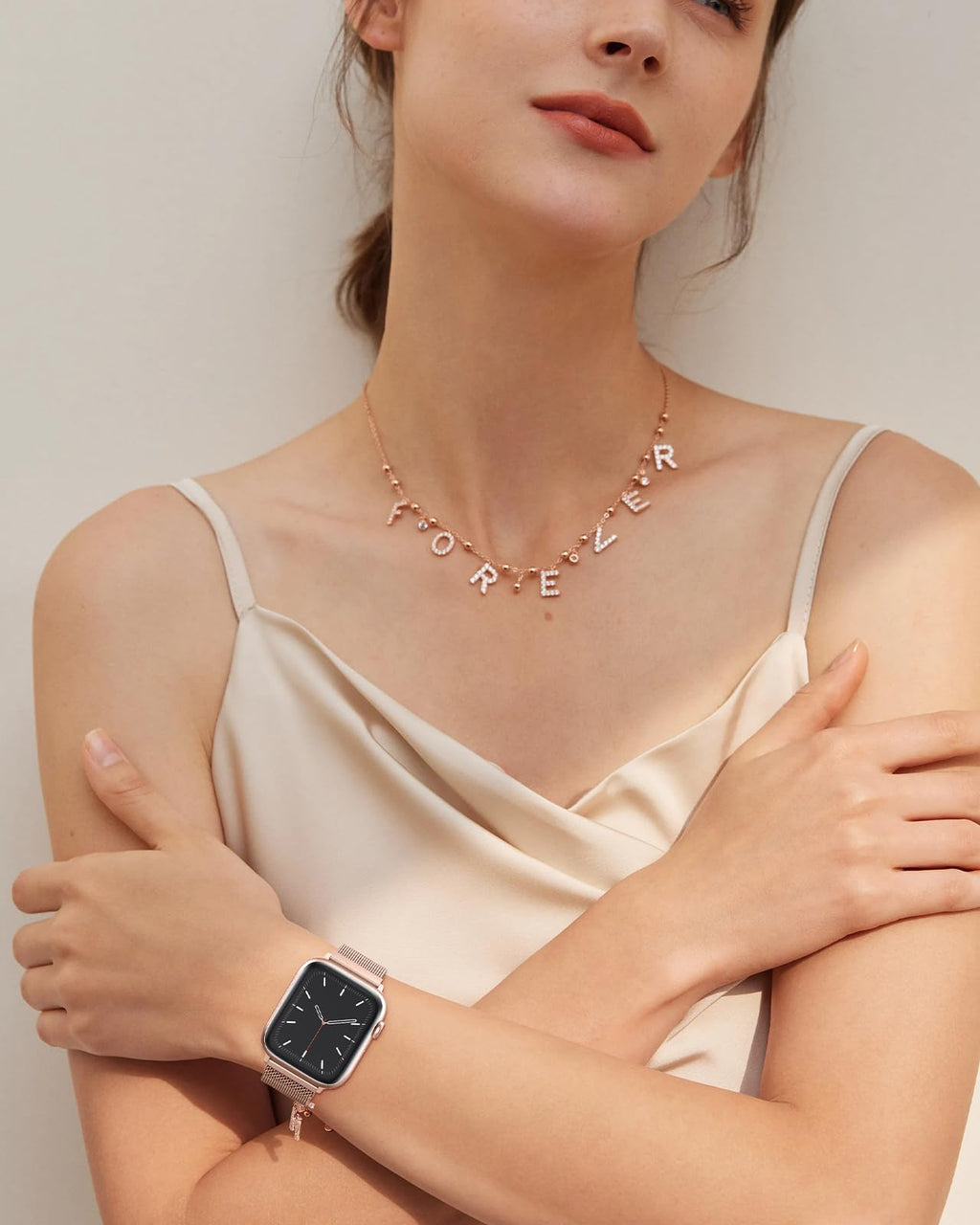 OULUOQI Edelstahl Milanaise Armband für Apple Watch 44mm 46mm 45mm 49mm