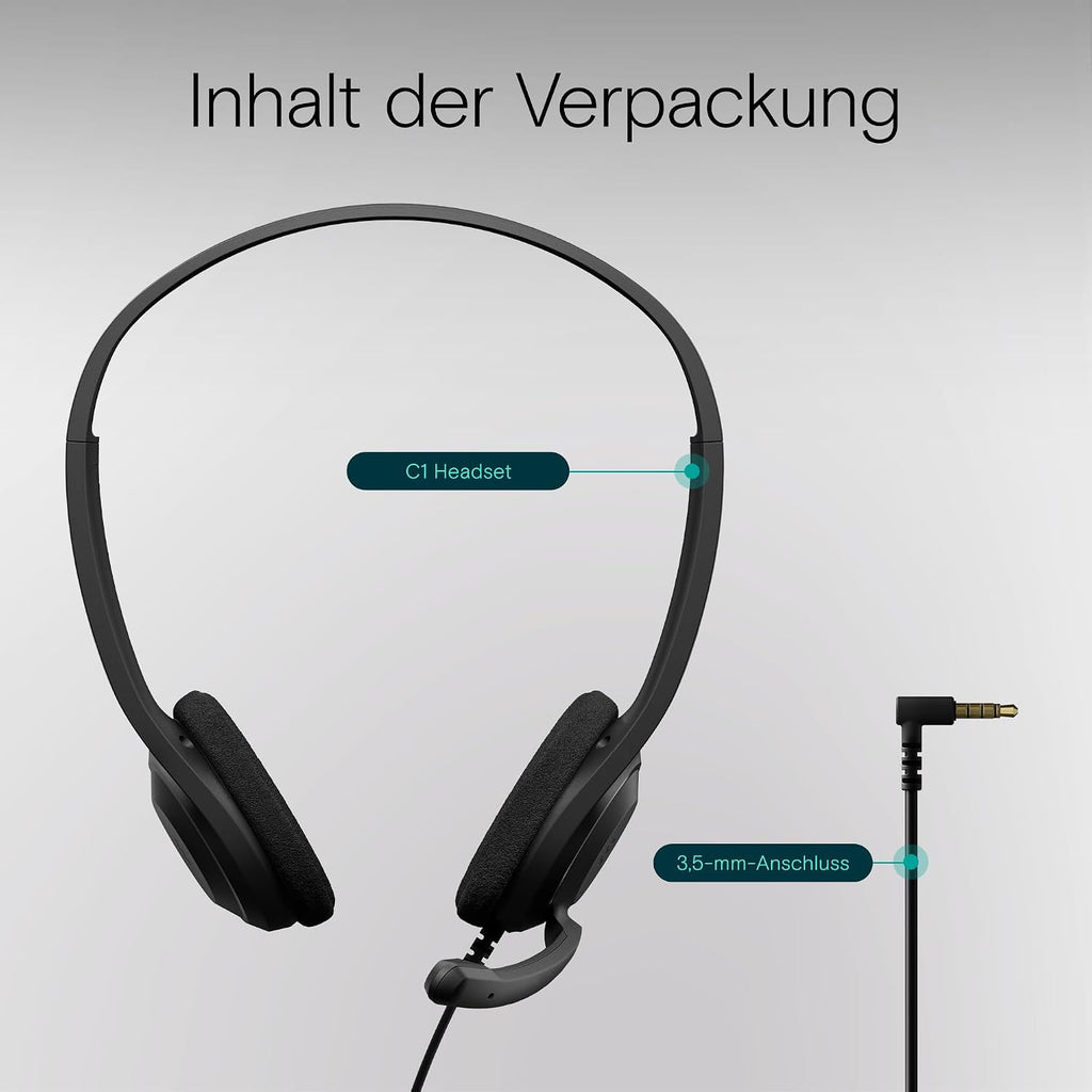 EPOS C1 Vielseitiges Business- Headset mit Mikrofon, Universellem 3,5-mm-Klinkenstecker, Breite Gerätekompatibilität - kopfhörer mit Kabel, mikrofon PC, Rauschunterdrückendes Mikrofon, on Ear