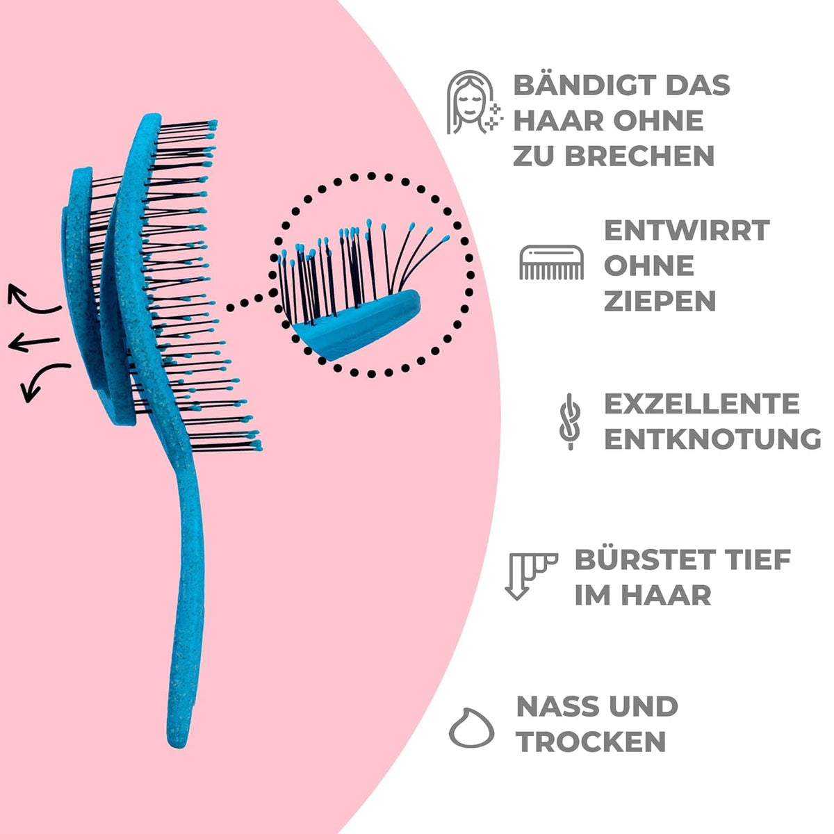 Ninabella Haarbürste ohne Ziepen - Detangler Bürste, Entwirrbürste & Lockenbürste für feines und langes Haar - Haarbürste Damen Herren Kinder - für nasse und trockene Haare - Limettengrün