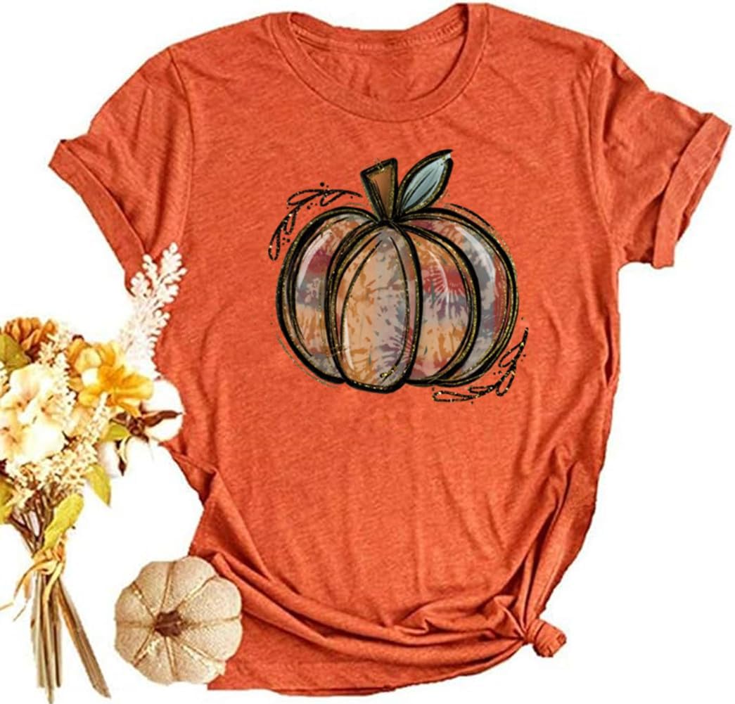 Halloween-Kürbis-Shirts für Damen, Herbst-T-Shirts, niedliche grafische Herbst-Shirts, Thanksgiving-Oberteile