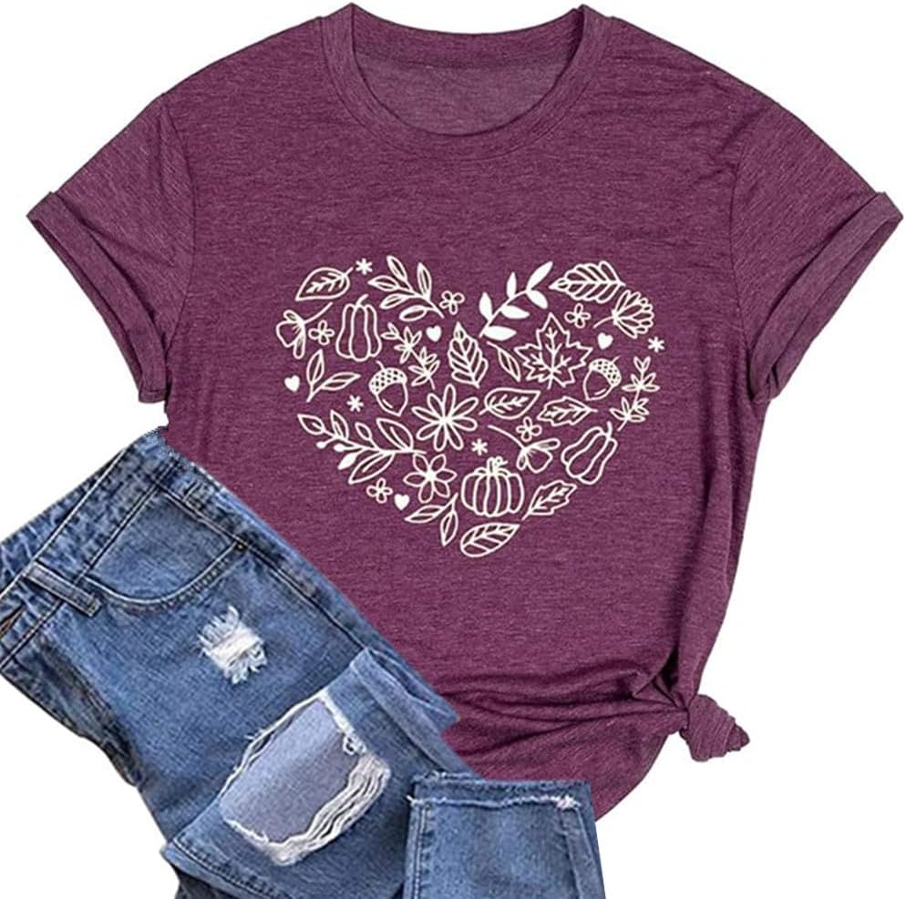 Halloween Pumpkin Shirts Women Fall T-Shirts Cute Autumn Graphic Tees Thanksgiving Tops