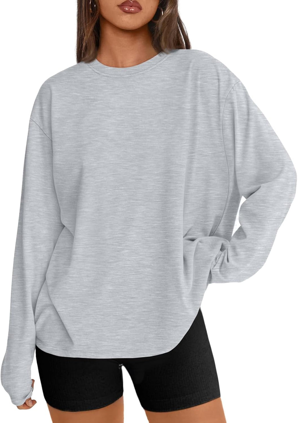 Trendy Queen Damen Oversize Langarmshirts Herbst-Oberteile 2026 Basic-Shirts