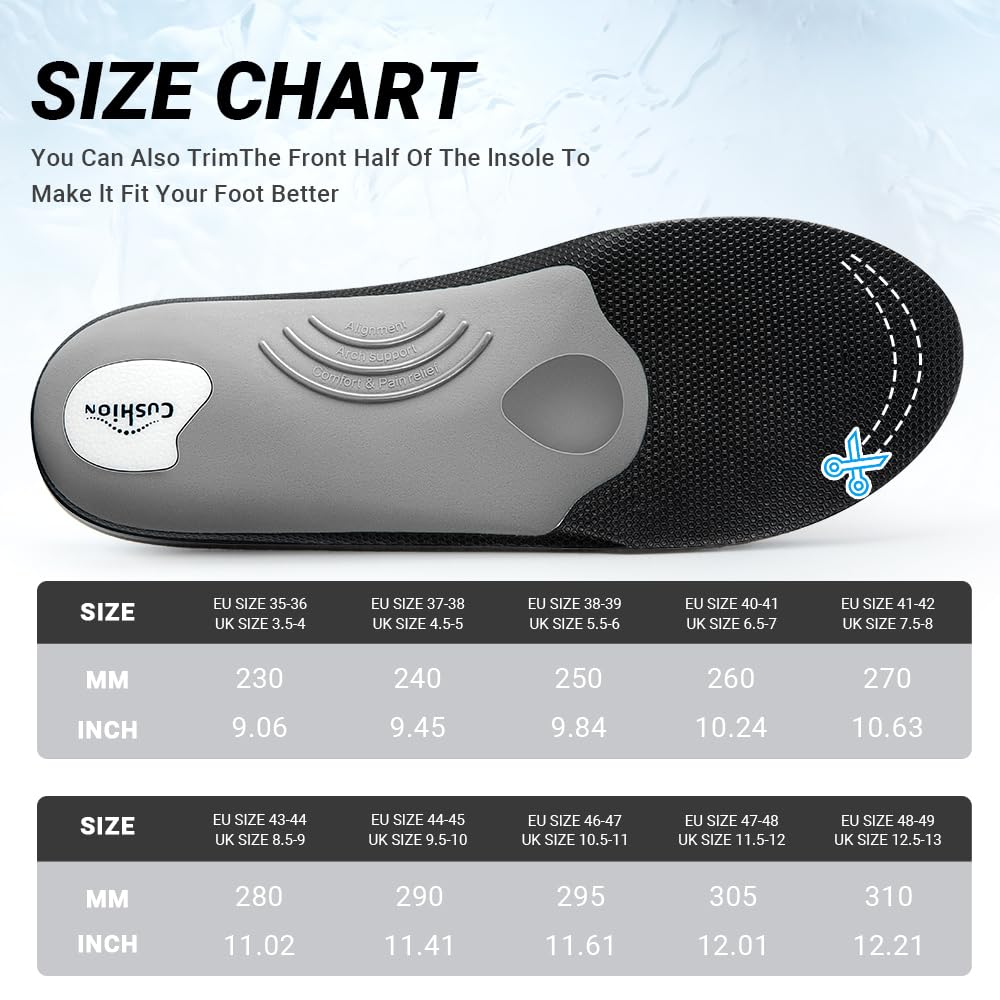 VALSOLE Orthopädische Einlegesohlen, Plantar Fasciitis Hohe Arch Support Schuheinlagen, Für Fersensporn,Plattfuß, Fußschmerz, Komfort Herren & Damen Einlegesohlen