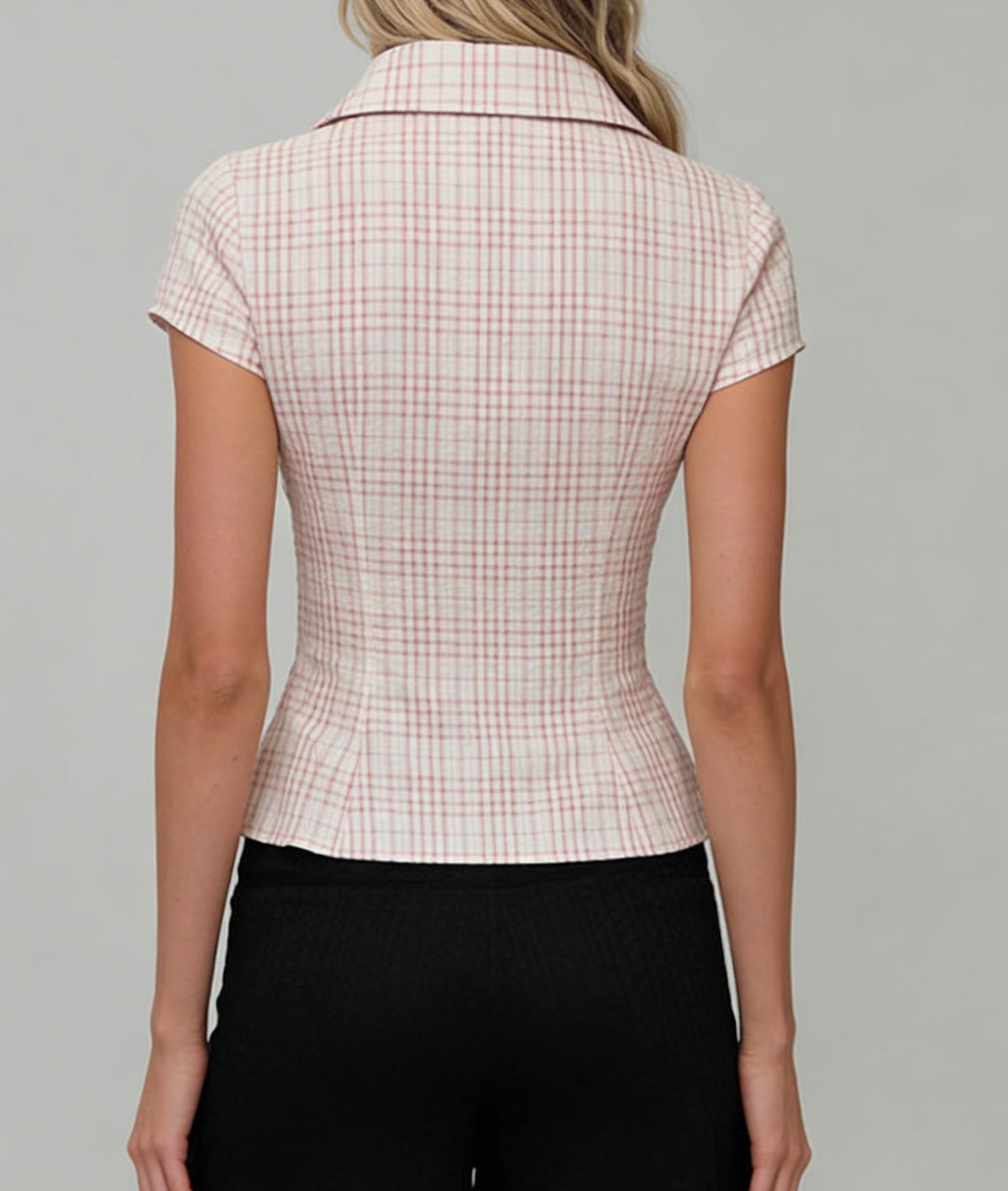 Damen Y2K Kurzarm-Bluse mit Knopfleiste, körperbetont und mit Kragen