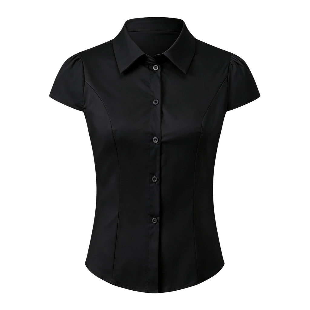 Damen Y2K Kurzarm-Bluse mit Knopfleiste, körperbetont und mit Kragen