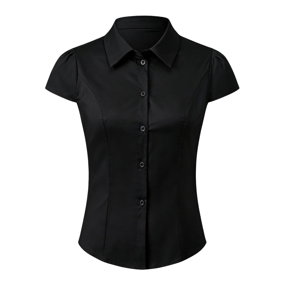 Damen Y2K Kurzarm-Bluse mit Knopfleiste, körperbetont und mit Kragen