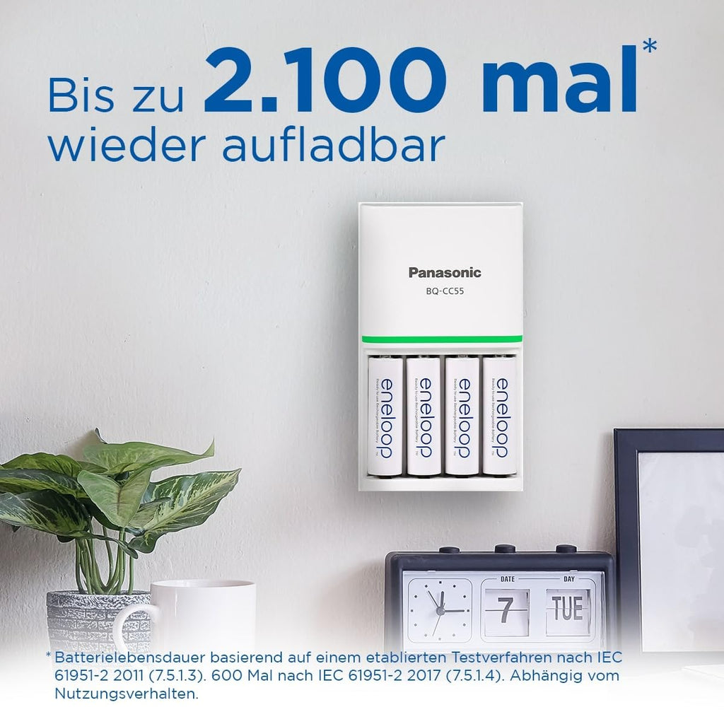 eneloop, AA/Mignon Ni-MH Akku, 8er-Pack, Kapazität mit min. 2000 mAh, Ready-to-Use Ni-MH Akkus, bis zu 2000 Mal wiederaufladbar, plastikfreier Verpackung, standard, weiß