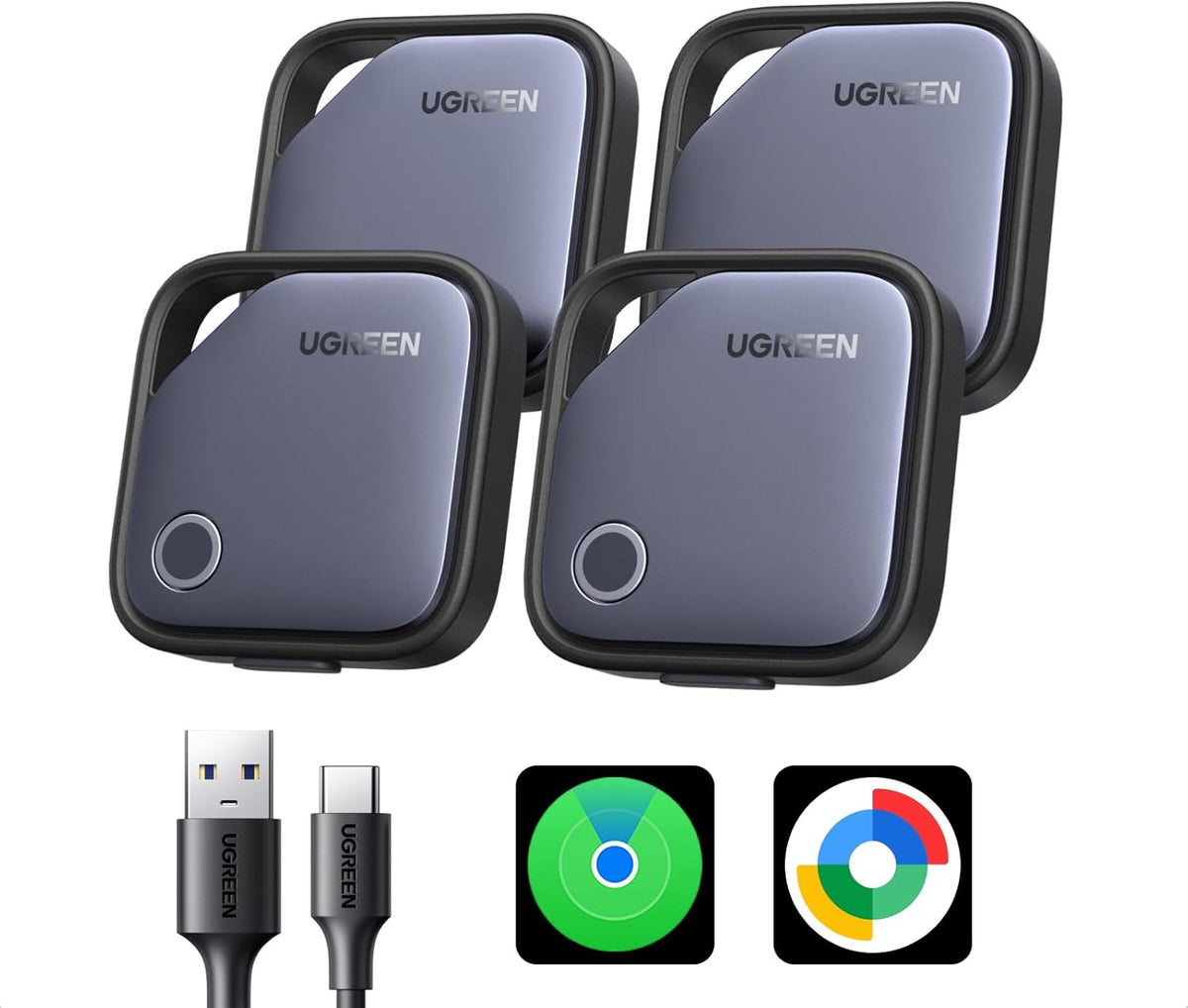 UGREEN FineTrack Duo 4 Pack GPS Tracker für iOS & Android mit USB C Laden