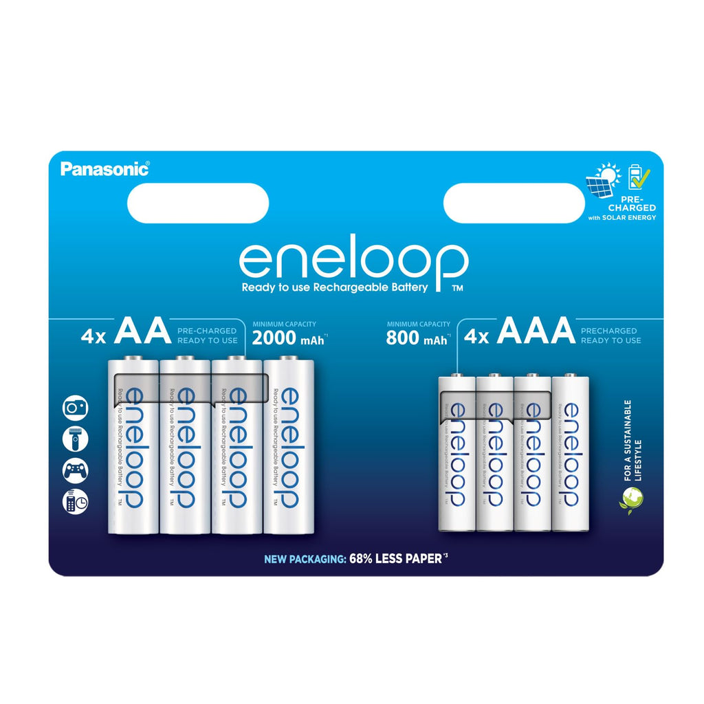 eneloop, AA/Mignon Ni-MH Akku, 8er-Pack, Kapazität mit min. 2000 mAh, Ready-to-Use Ni-MH Akkus, bis zu 2000 Mal wiederaufladbar, plastikfreier Verpackung, standard, weiß