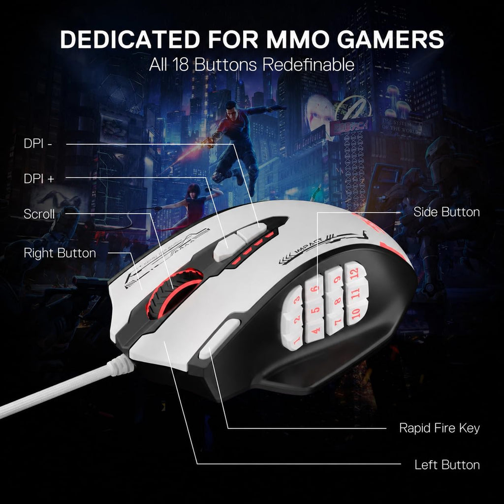 Redragon M908 Impact MMO Gaming Maus Kabelgebunden RGB 12400 DPI