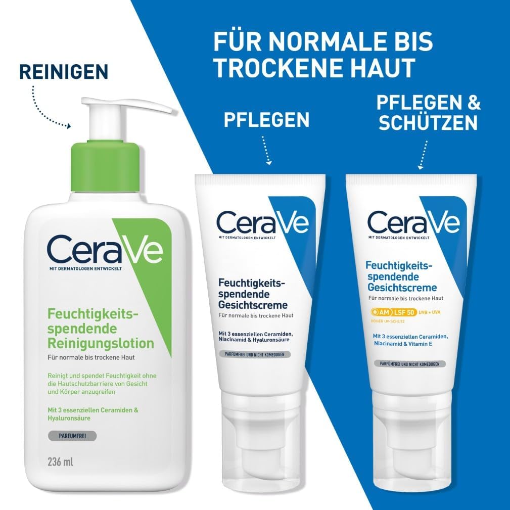 CeraVe Feuchtigkeitsspendende Gesichtscreme LSF 50, UVA- & UVB-Schutz, 50ml