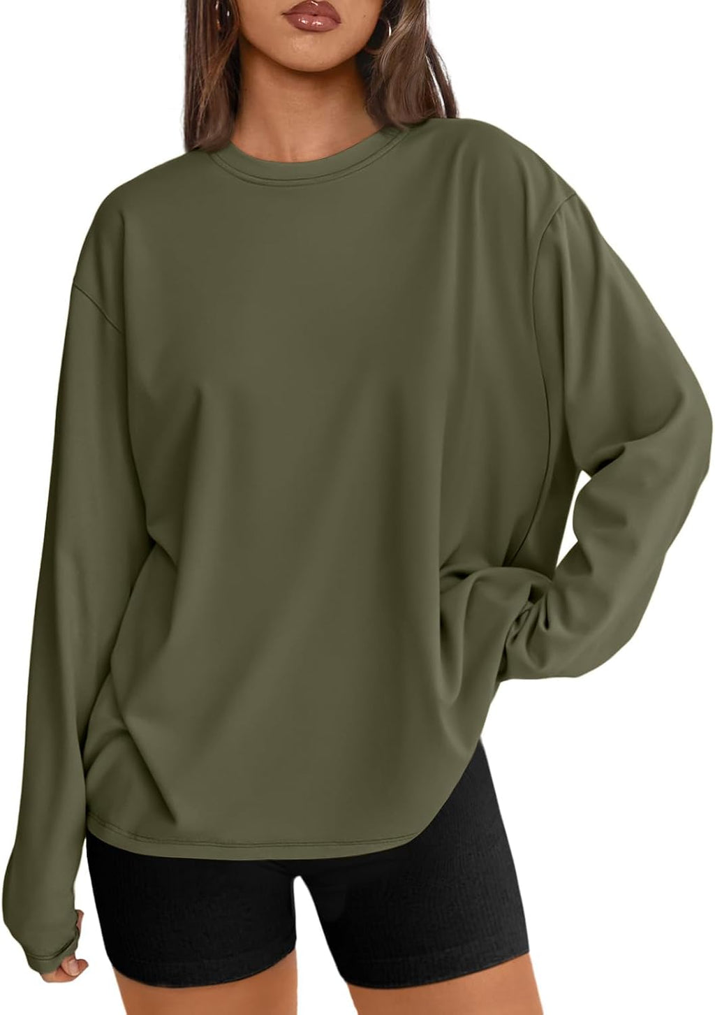 Trendy Queen Damen Oversize Langarmshirts Herbst-Oberteile 2026 Basic-Shirts