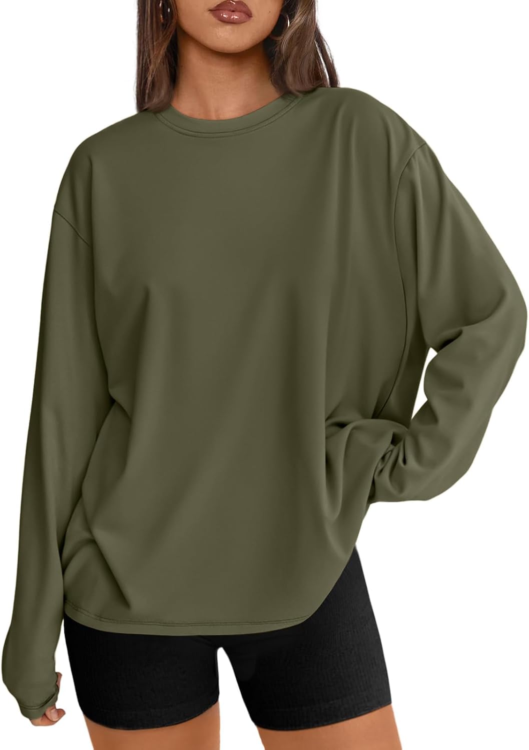 Trendy Queen Damen Oversize Langarmshirts Herbst-Oberteile 2026 Basic-Shirts