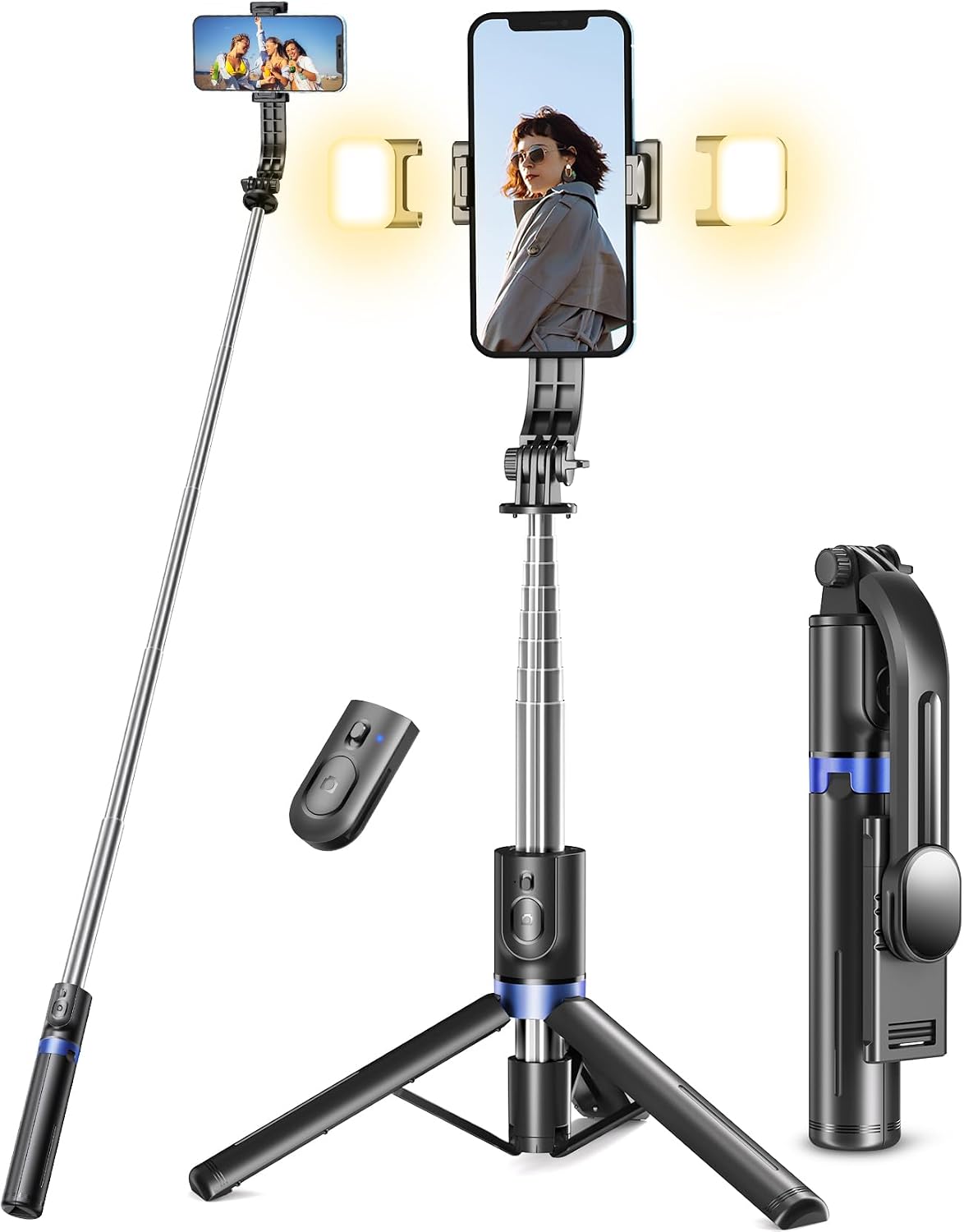 Selfiestick Stativ und Fernbedienung, 2 Fülllicht Stativ für Smartphones
