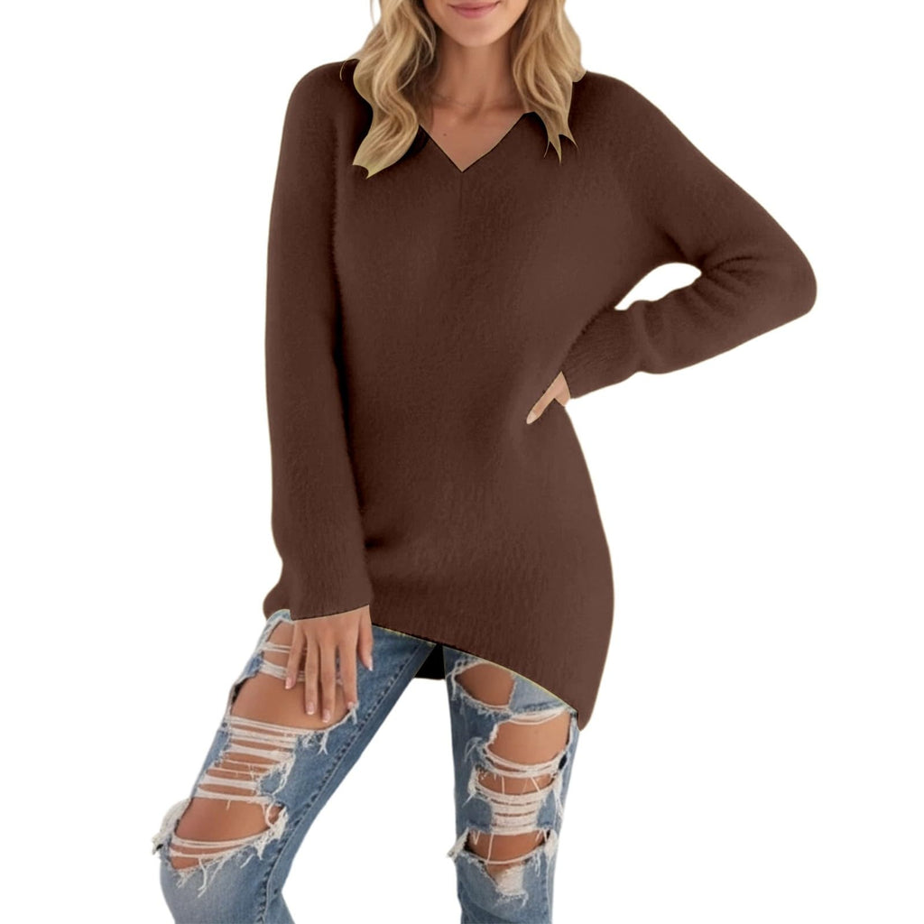Générique Pull Femme Col V Chic Et Elegant Hiver Grande Taille Manche Longue Chaude Sexy Oversize Couleur Unie Tricot Pulls