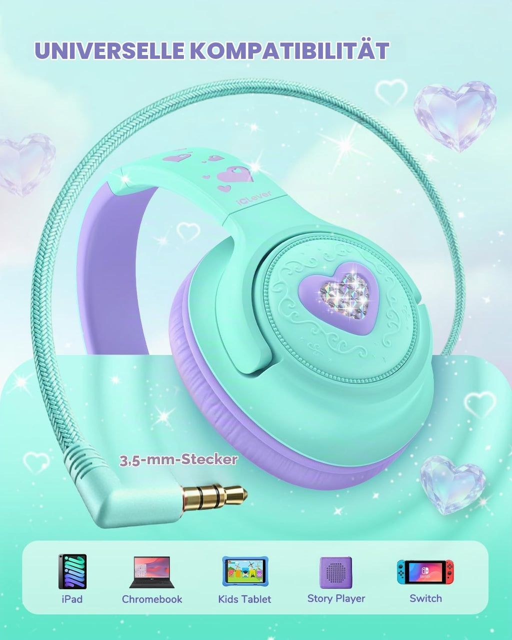 iClever HS26 Kopfhörer Kinder mit 3,5 mm Kabel für Schule/Tablet/Reisen