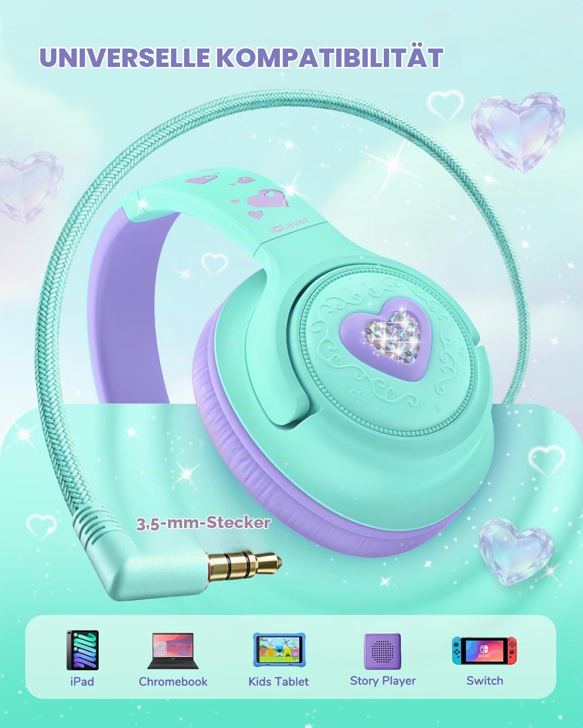 iClever HS26 Kopfhörer Kinder mit 3,5 mm Kabel für Schule/Tablet/Reisen