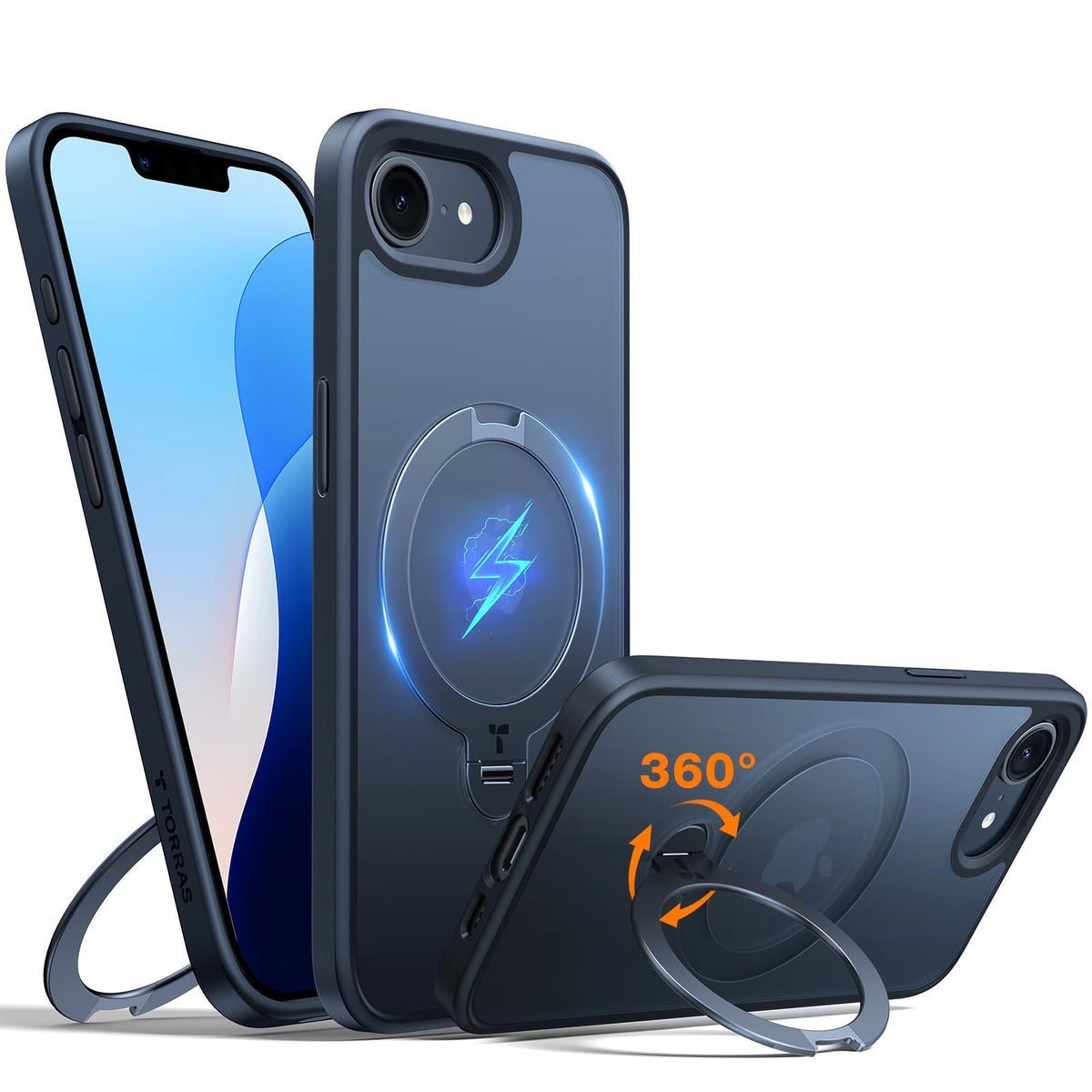 TORRAS Ostand Q3 Spin für iPhone 18 Pro Hülle für MagSafe 360°Stand Schwarz