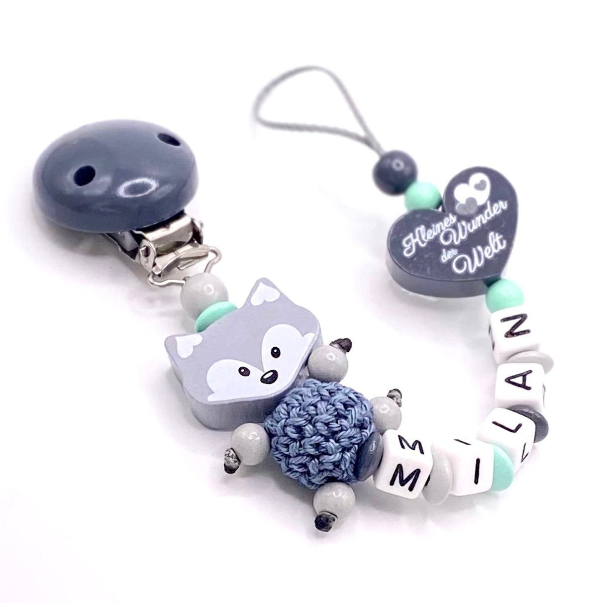 Schnullerband mit Namen für Mädchen & Jungen personalisierte Baby Geschenke (REH Herzchen)