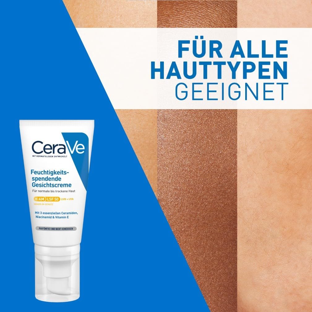 CeraVe Feuchtigkeitsspendende Gesichtscreme LSF 50, UVA- & UVB-Schutz, 50ml