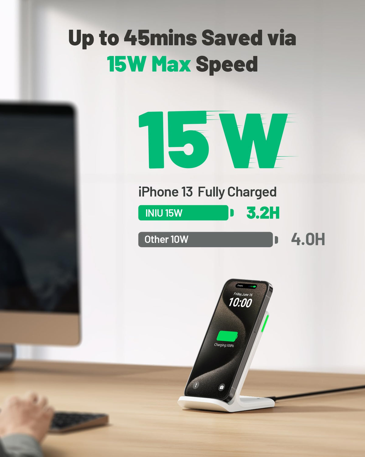 INIU Wireless Charger, 15W Schnelles Induktive Ladestation mit LED