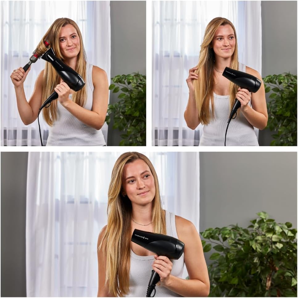 Remington Haartrockner Ionen [leicht, Diffusor & Stylingdüse] schwarz (2200W, Keramik-Ionen: schonendes Styling & gleichmäßige Wärmeverteilung, 3 Heiz- & 2 separate Gebläsestufen + Abkühlstufe) D3198