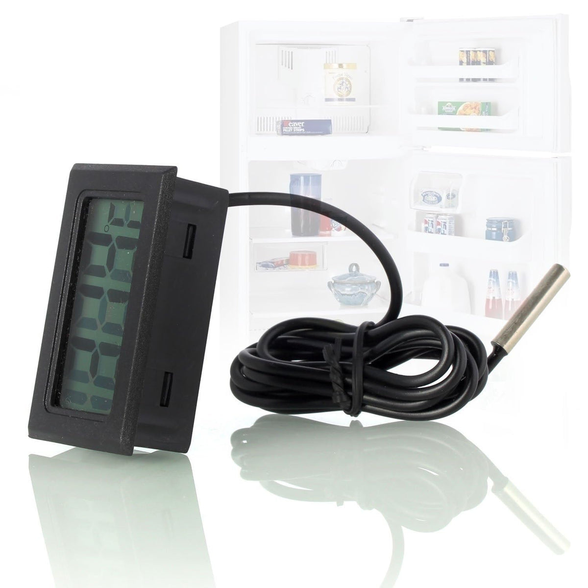ARCELI Digital LCD Thermometer Temperaturüberwachung mit externer Sonde für Kühlschrank Gefrierschrank Kühlschrank Aquarium - schwarz （4 Stück）