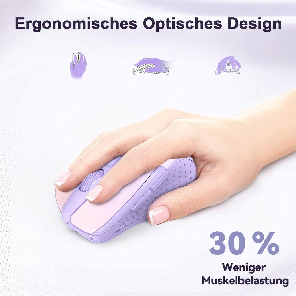 TECKNET Kabellose Maus, 2.4G Optische Funkmaus mit USB Empfänger, Grau
