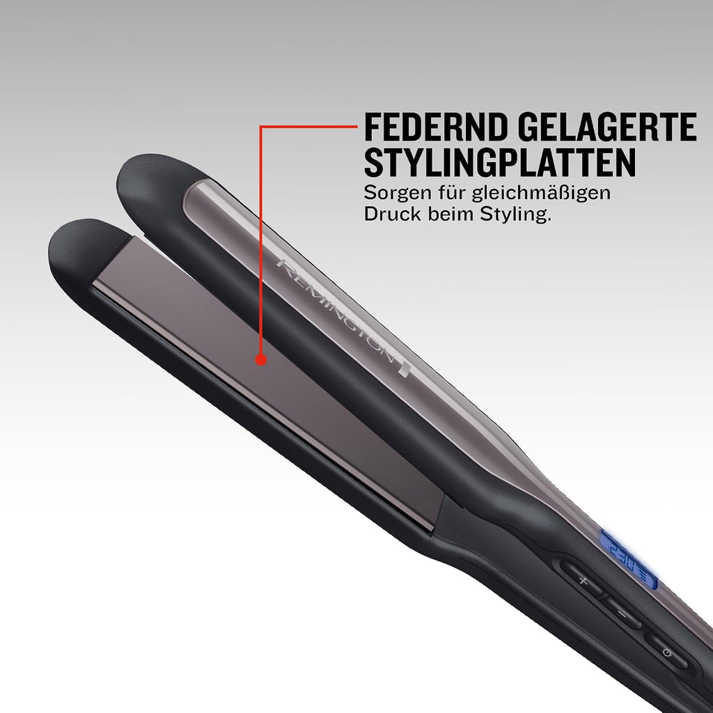 Remington Glätteisen Pro-Ceramic Extra breit (extrabreite 45-mm-Stylingplatten – speziell für dickes, krauses, lockiges und sehr langes Haar), LCD-Display, 150–230 °C, Haarglätter S5525