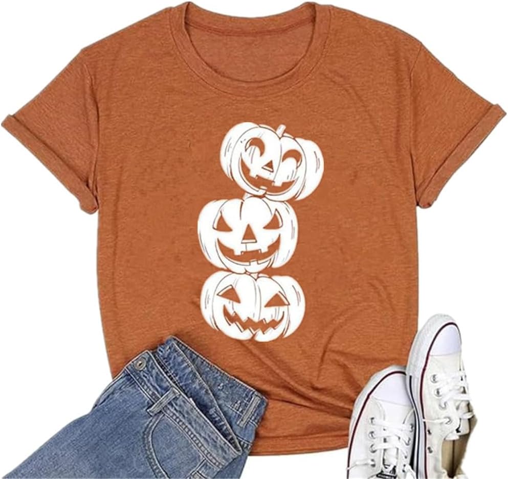 Halloween-Kürbis-Shirts für Damen, Herbst-T-Shirts, niedliche grafische Herbst-Shirts, Thanksgiving-Oberteile