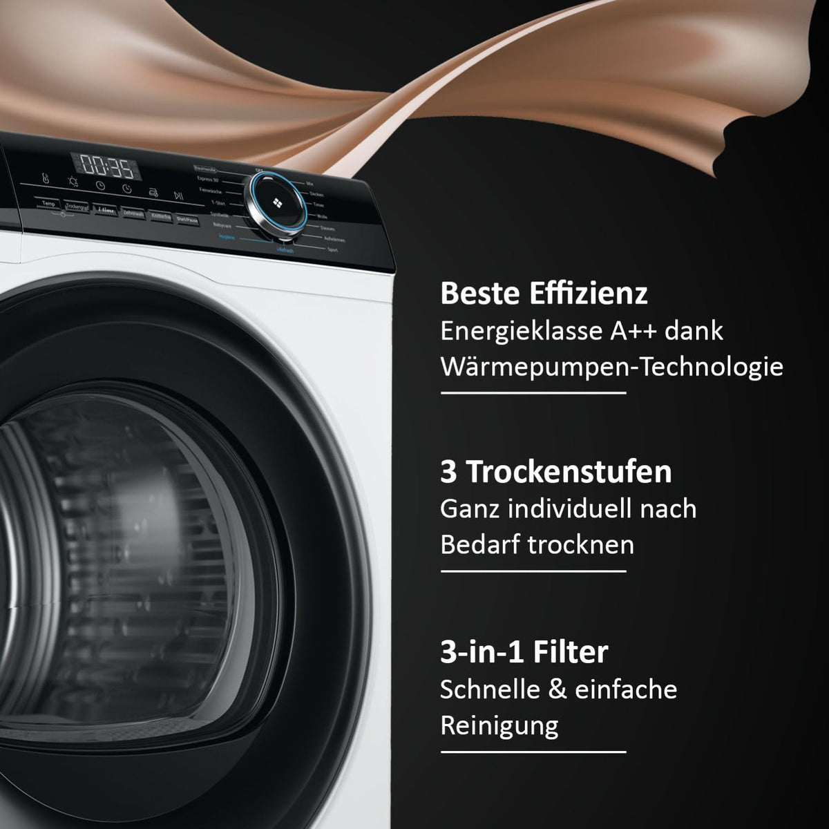 Haier Wärmepumpentrockner 9kg I G7 Serie I Klasse B I AI Power Inverter Motor, iOn Air Fresh, Pillow-Schontrommel, Automatik- & Hygiene-Programm, hOn AppI HD90-B667U1