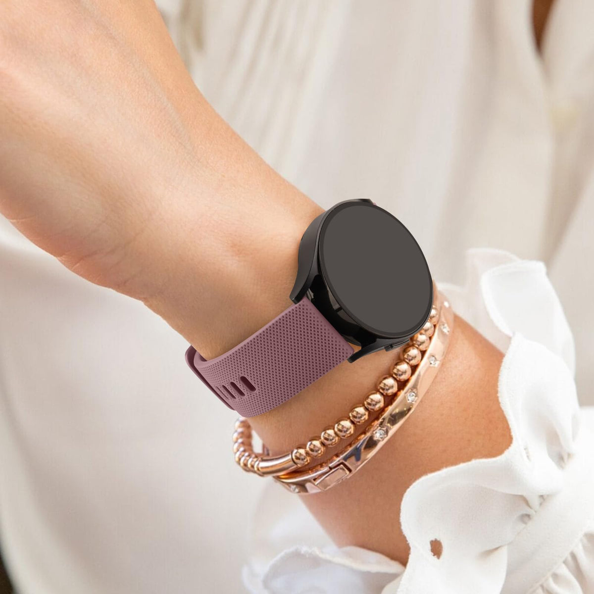 Wanme 20mm Bracelet de Montre en Silicone, Souple Bracelet de Replacement en Dégagement Rapide avec Boucle en Même Couleur Homme Femme 20mm, Starlight