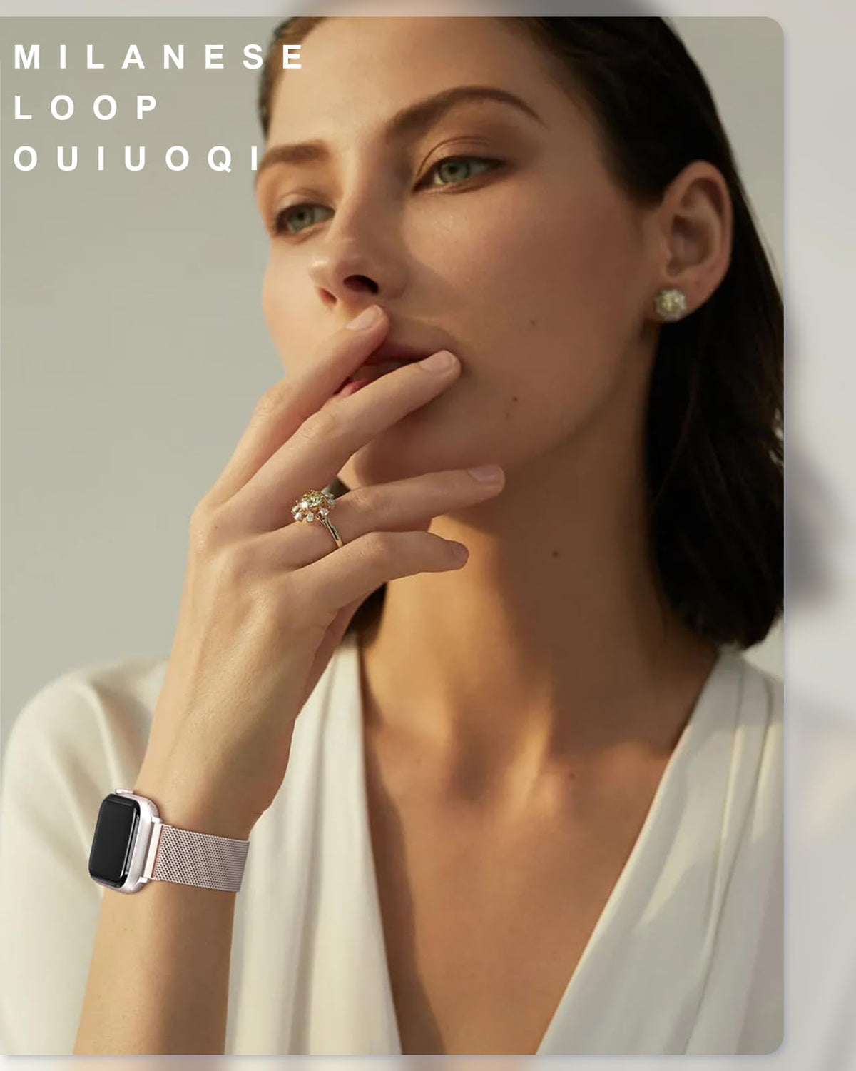 OULUOQI Edelstahl Milanaise Armband für Apple Watch 44mm 46mm 45mm 49mm