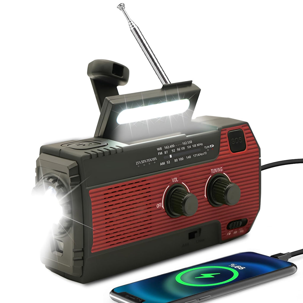 Notfall-Solarradio,Solarbaby Selbstbetriebenes Kurbelradio mit LED-Taschenlampe, SOS-Alarm,AM/FM Wetter Wind Up Radio mit 2000mAh Akku für Notladung von Smartphone,(Rod)