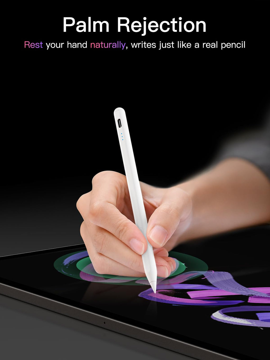 Stylus Stift für iPad 2018-2026 mit USB-C Schnellladeleistung, Palm Rejection und Neigungssensitivität Pencil für iPad 11/10/9/8/7/6/A16, Mini 7/6/5, Air M4/3/2 11"/13"/5/4/3, Pro M5/M4 13"/12.9″/11″
