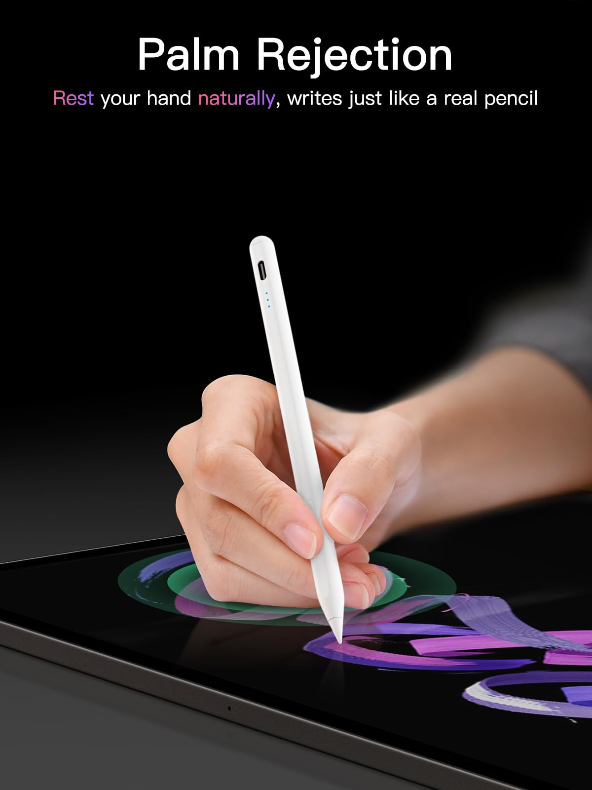 Stylus Stift für iPad 2018-2026 mit USB-C Schnellladeleistung, Palm Rejection und Neigungssensitivität Pencil für iPad 11/10/9/8/7/6/A16, Mini 7/6/5, Air M4/3/2 11"/13"/5/4/3, Pro M5/M4 13"/12.9″/11″