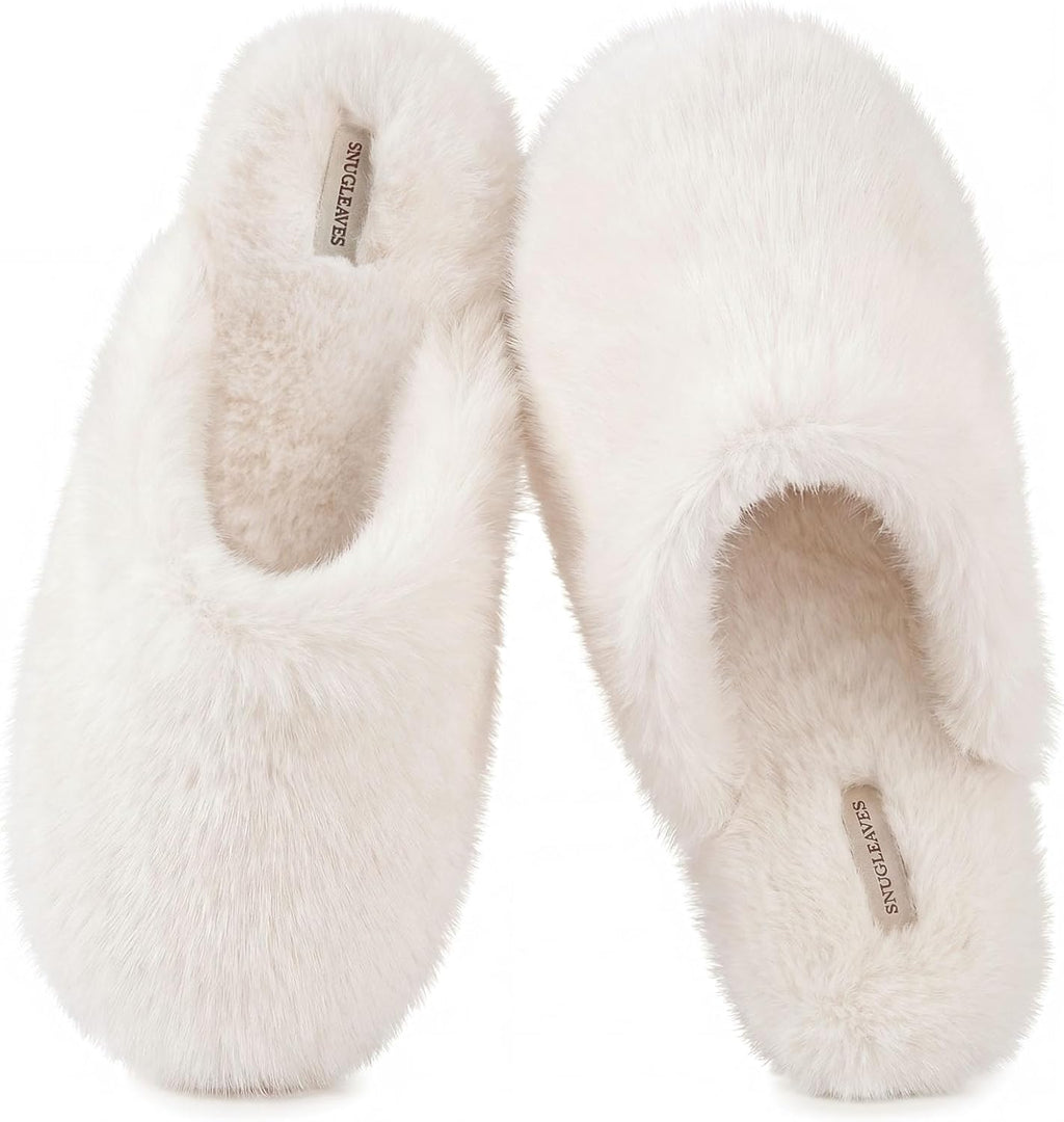 Snug Leaves Women's Fuzzy Scuff Slippers Memory Foam Non-slip House Shoes
