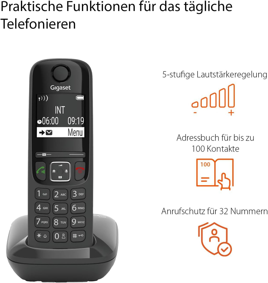 Gigaset AS690 - Schnurloses DECT-Telefon - großes, kontrastreiches Display - Brillante Audioqualität - einstellbare Klangprofile - Freisprechfunktion - Anrufschutz, schwarz [Deutsche Version]