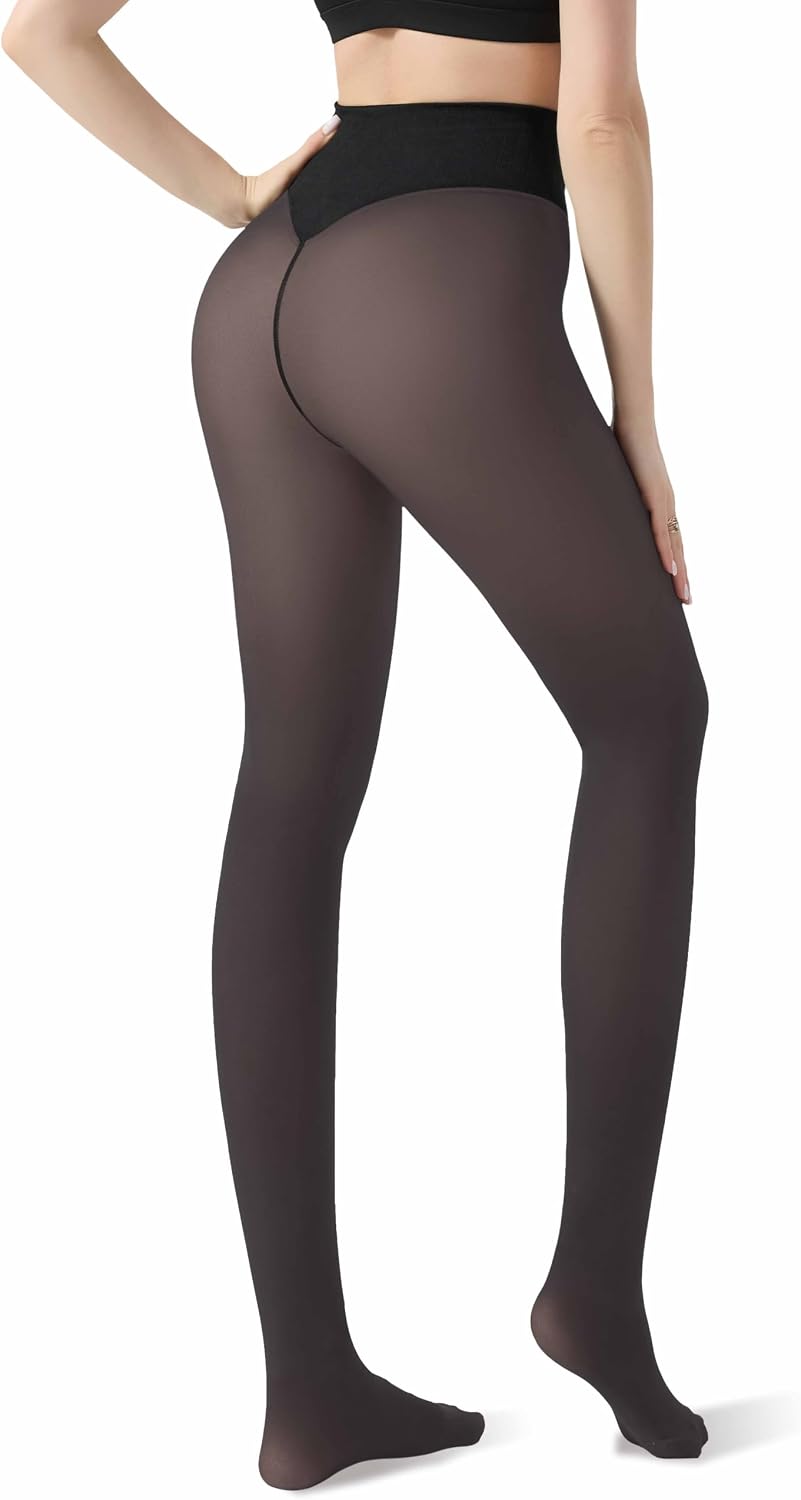 Unesmaro Womens Fleece Lined Tights, Translucent Thermal Pantyhose Leggings