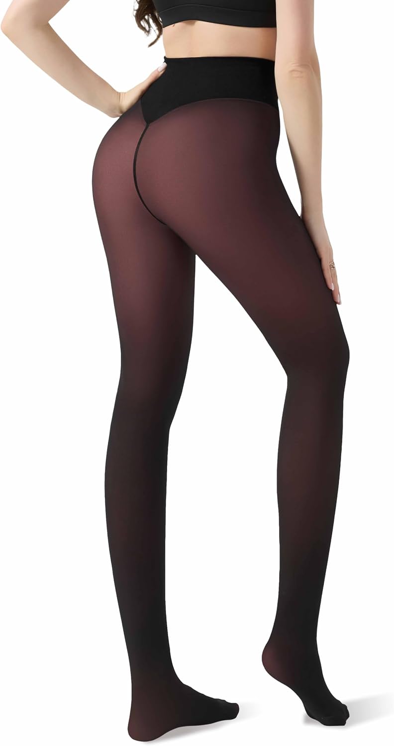 Unesmaro Womens Fleece Lined Tights, Translucent Thermal Pantyhose Leggings