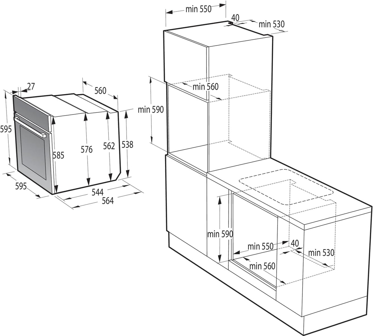 Gorenje BOA6737AO1X Einbaubackofen / 73 Liter/BigSpace/Heißluft / 250° maximale Ofentemperatur/EcoClean-Email / 2fach verglast / 9 Funktionen/EEK: A/Minimale Einbaumaße (HxBxT): 60x 56x 58 cm